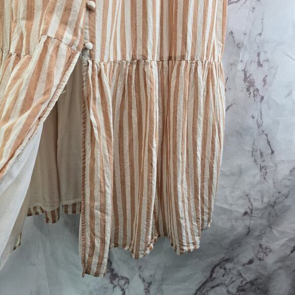 By Anthropologie Dress Womens 1X Pink White Stripe Smocked Midi Flutter - Picture 6 of 12